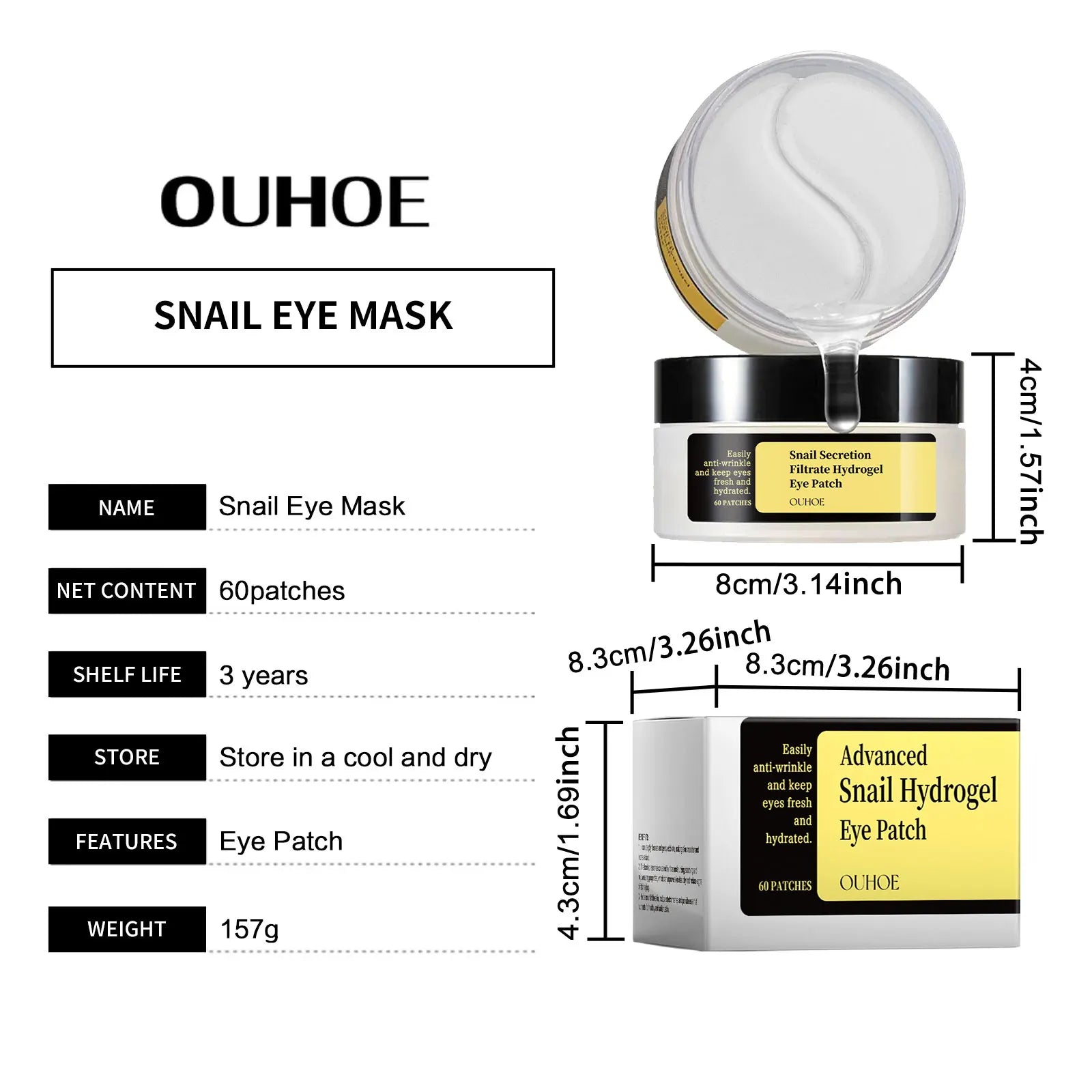 OUHOE Snail Eye Mask Moisturizing Eye Patches Firming Lifting Puffiness Remove Dark Circles and Eye Bags Eyes Skincare Products