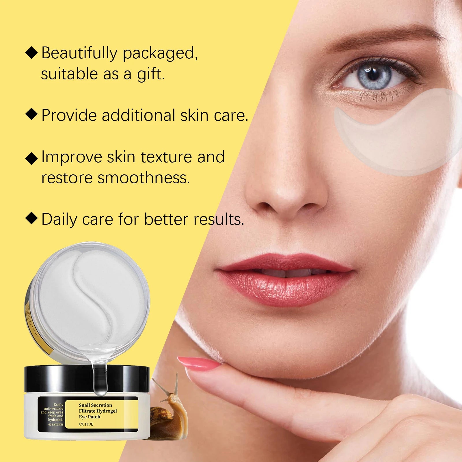 OUHOE Snail Eye Mask Moisturizing Eye Patches Firming Lifting Puffiness Remove Dark Circles and Eye Bags Eyes Skincare Products