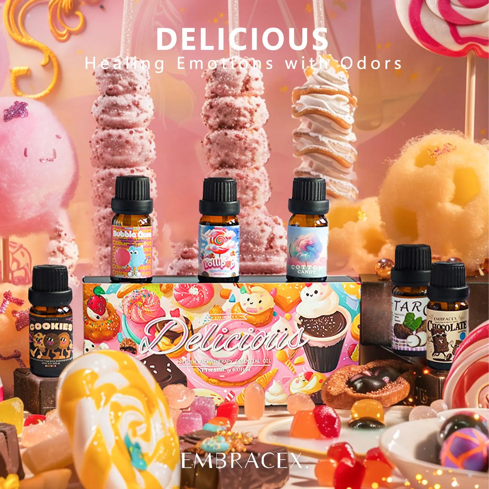 6PC/1PC 10ML Delicious Essential Oils Skincare Women Perfume Chocolate Cookies Lollipop Taro Cotton Candy Bubble Gum Sweet Gift