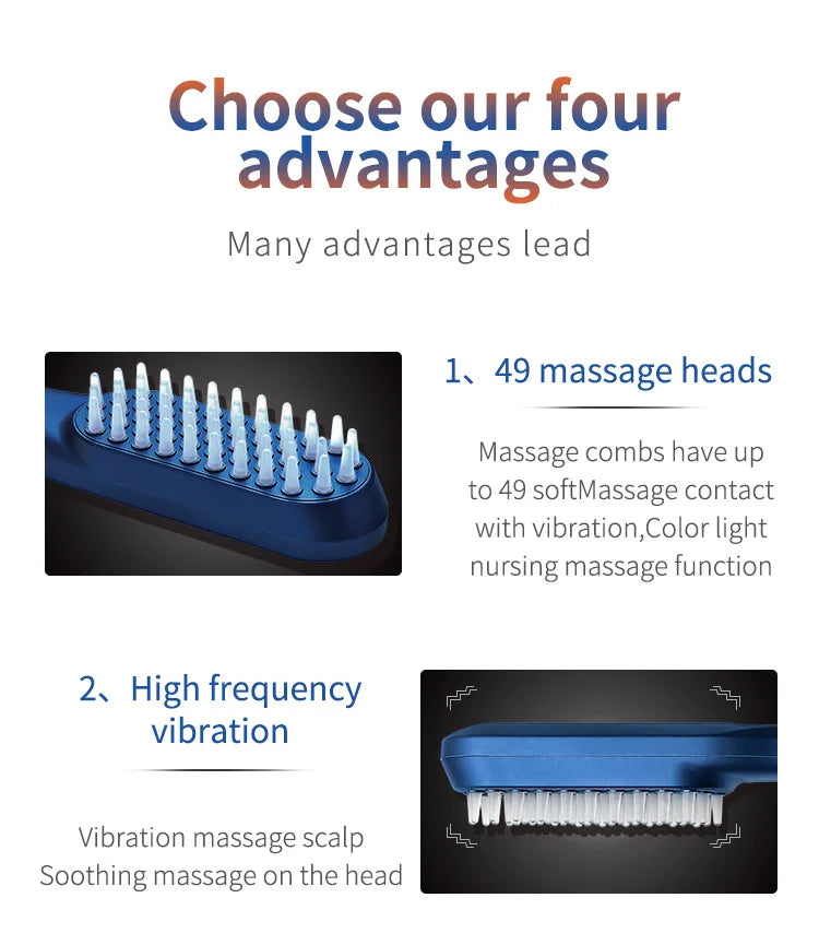 Head Massage Comb Anti Hair Loss Infrared Hair Growth Comb Vibration Scalp Massager Red Blue Light Treatment Head Scalp Massage